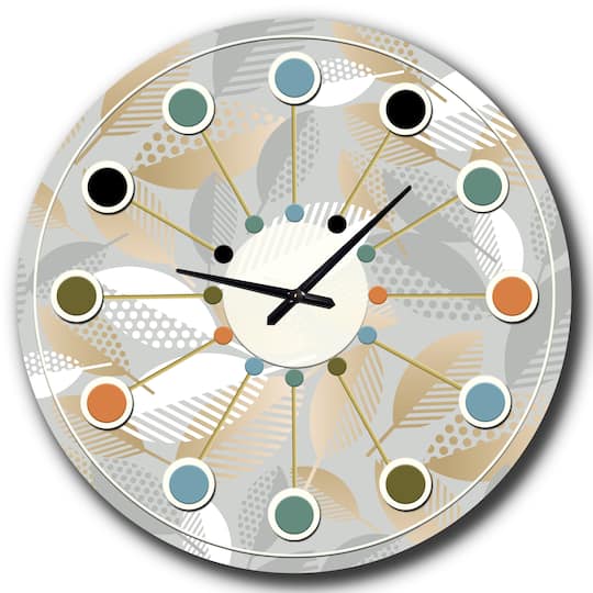 Designart 'Luxury Geometric Fall Leaves Pattern Mid-Century Modern Wall Clock